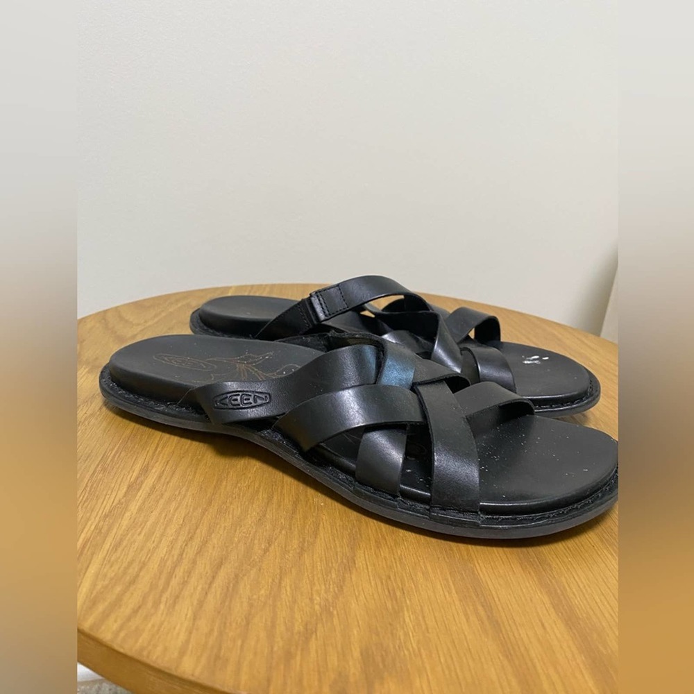 Keen Black Braided Leather Slide Sandals
